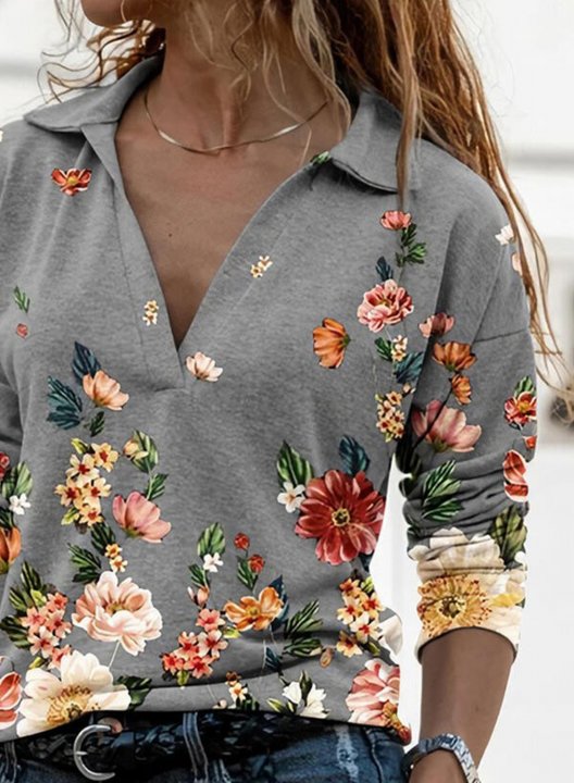 Women's Floral Stand Neck Sweatshirt