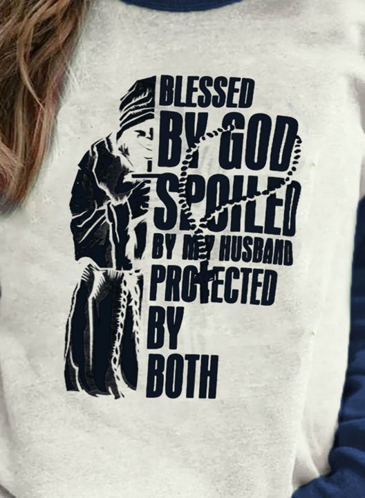 Women's Blessed By God Spoiled By My Husband Protected By Both Sweatshirts Long Sleeve Casual Daily Sweatshirts