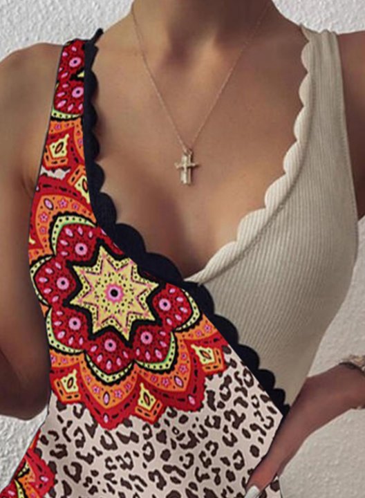 Women's One Piece Swimwear Leopard Tribal Open Back One-Piece Swimsuits One-Piece Bathing Suits