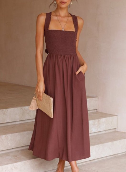 Women's Maxi Dresses Knot Solid Halter Dress