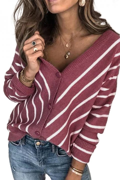 Women's Cardigans V Neck Stripe Long Sleeve Cardigan