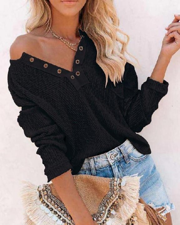 Eyelet Long Sleeve Casual Top