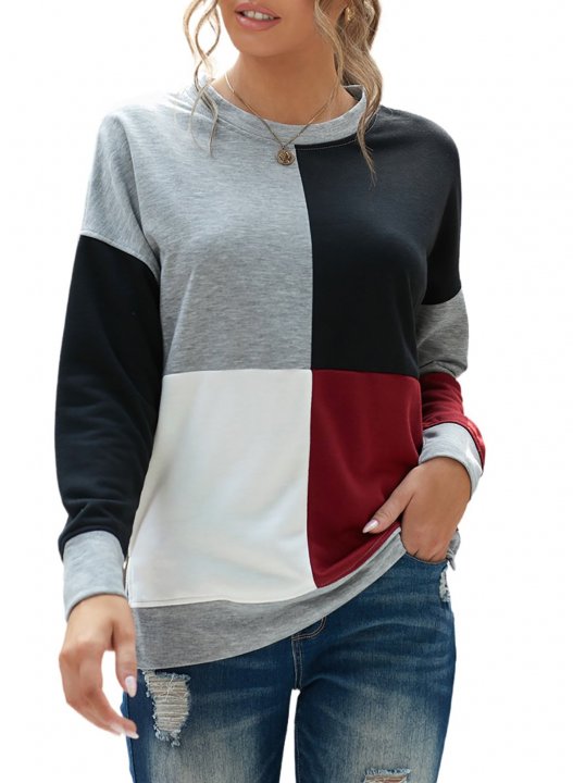 Color Block Round Neck Long Sleeves Sweatshirt