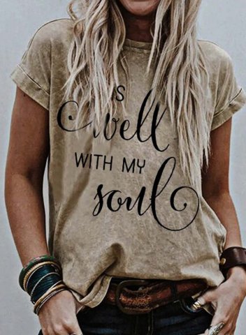 Women's It Is Well With My Soul T-shirts Letter Short Sleeve Round Neck Casual T-shirt