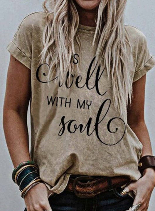 Women's It Is Well With My Soul T-shirts Letter Short Sleeve Round Neck Casual T-shirt