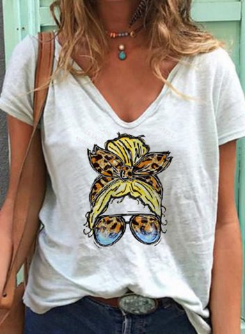 Women's T-shirts Portrait Leopard V Neck Short Sleeve Casual Daily T-shirts