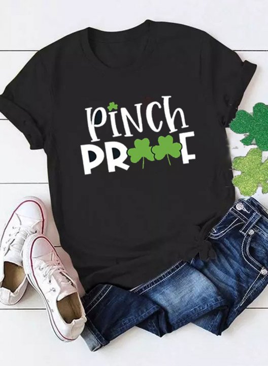 Women's St.Patrick's Day T-shirts Shamrock Letter Print Short Sleeve Round Neck Daily T-shirt