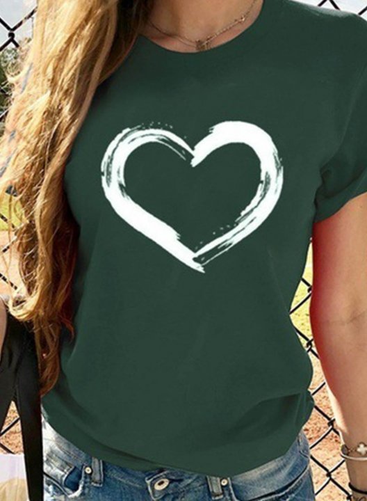 Women's T-shirts Heart-shaped Print Short Sleeve Round Neck Daily T-shirt