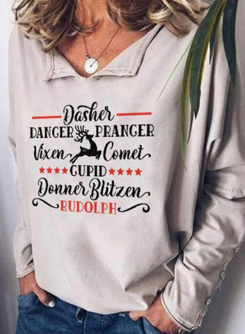 Women's Pullovers Letter Long Sleeve V Neck Daily Pullover