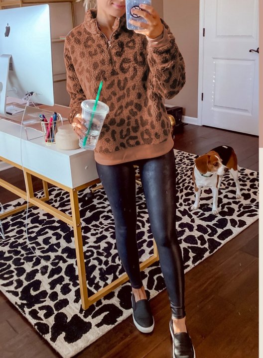 Leopard Long Sleeve High Neck Zip Sweatshirt