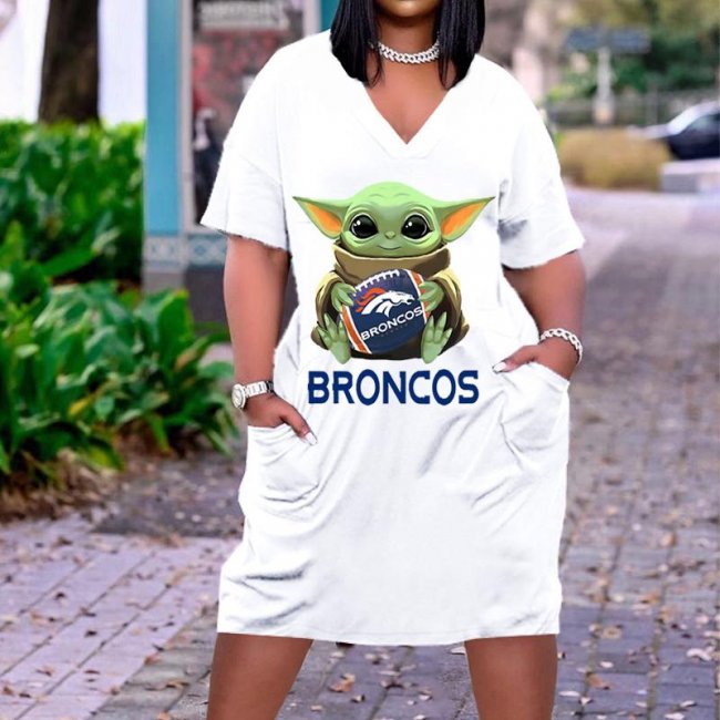 Denver Broncos V-Neck Jacket Short-Sleeved Bat-Sleeved Dress