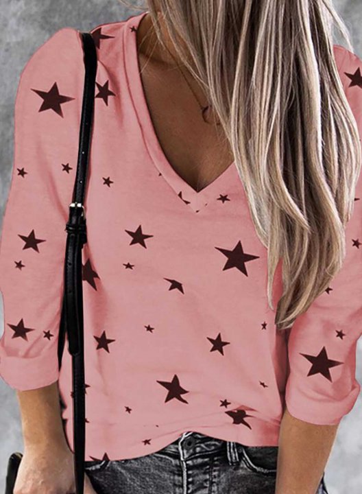 V Neck Star Casual Sweatshirt