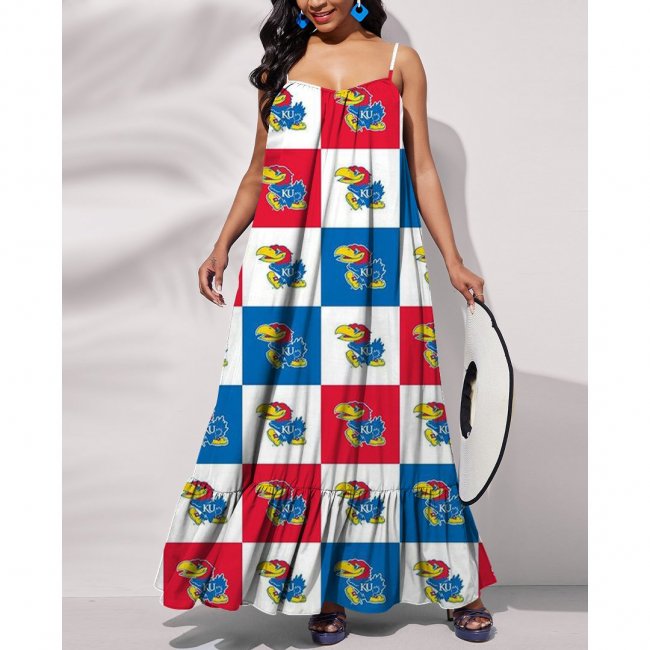 KANSAS JAYHAWKS Printed Tie Back Pocket Strap Swing Dress