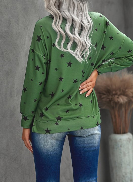 Women Star Print Long Sleeve Round Neck Tunics