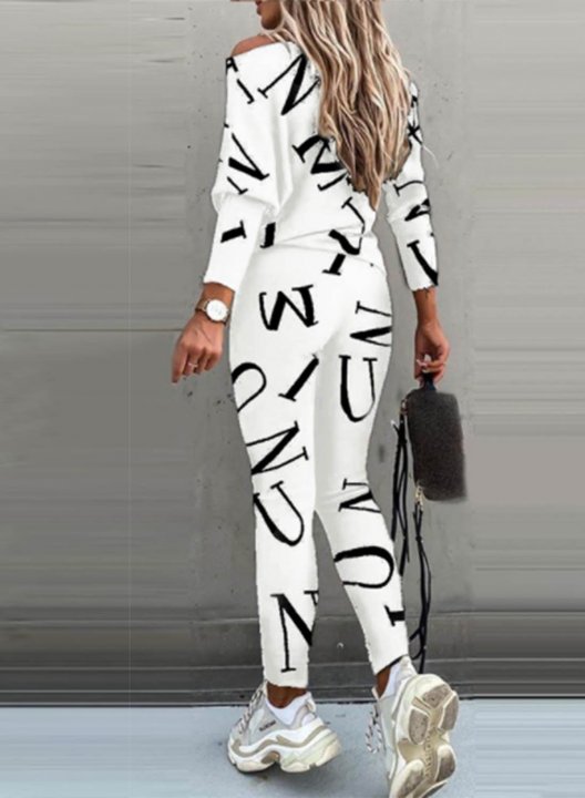 Women's Sports Suits Casual Letter Long Sleeve Vest Stretch Tights Pants Suit