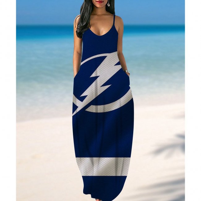 Tampa Bay Lightning Print Pockets Halter Dress