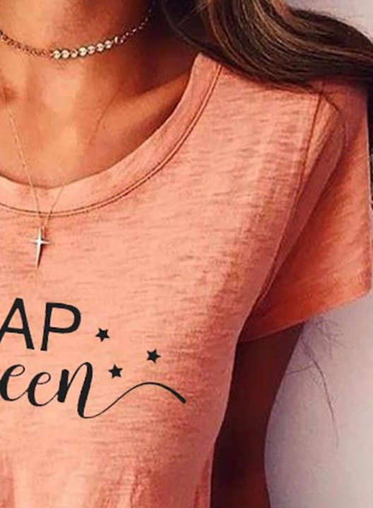 Women's T-shirts Nap Queen Letter Solid Round Neck Short Sleeve Daily Casual T-shirts