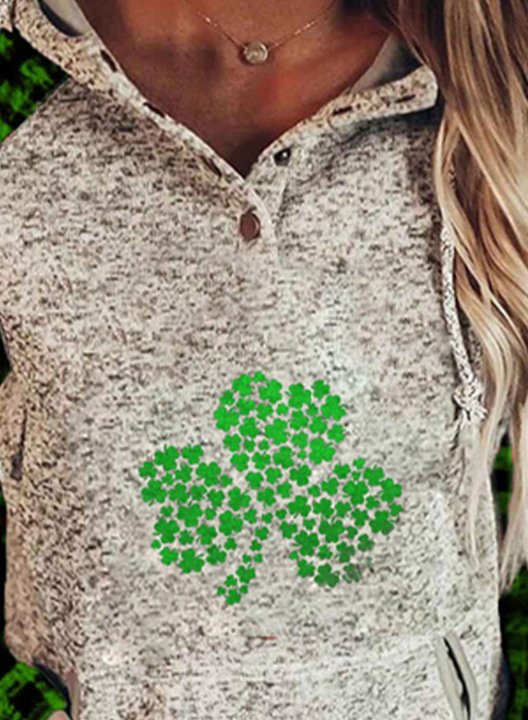 Women's St Patrick's Day Shamrock Hoodies Plaid Drawstring Button Long Sleeve Solid Pocket Casual Hoodies