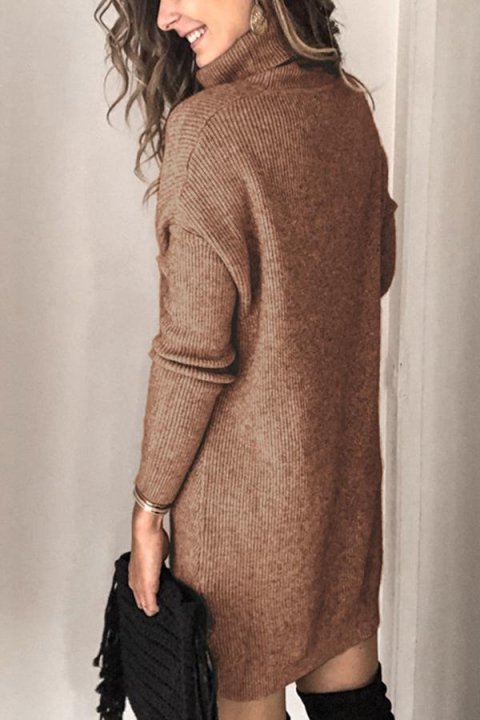 Casual Turtleneck Solid Knitted Sweater Dress