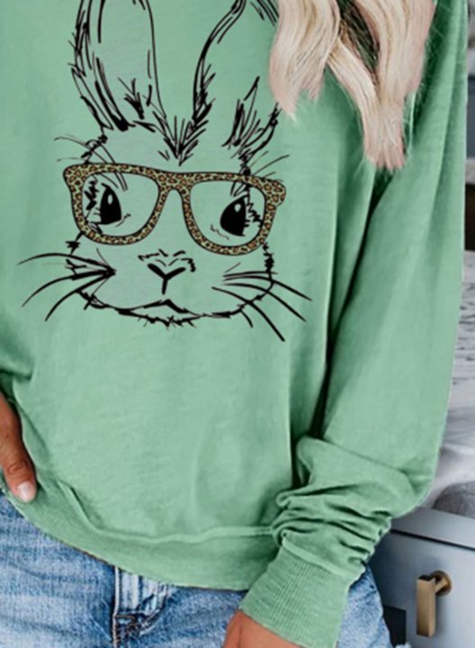 Women's Sweatshirts Festival Rabbit Print Long Sleeve Round Neck Casual Sweatshirt