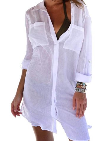 Women's Mini Dresses Fashion Solid Long Sleeve Shift V Neck Beach Dress