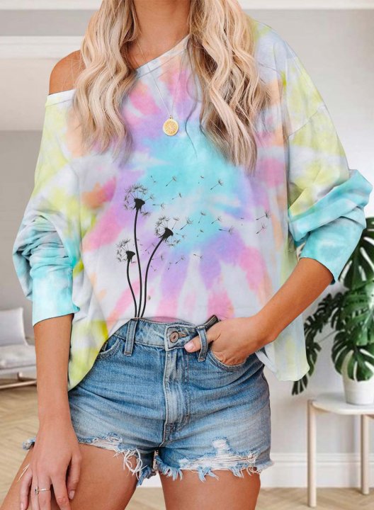 Women's Sweatshirt Tie Dye Dandelion Long Sleeve Cold-shoulder Daily Sweatshirt