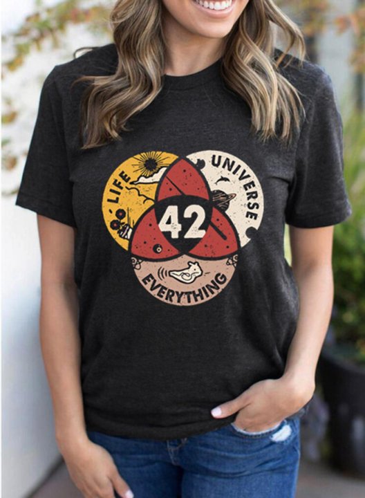 Women's T-shirts 42 Answer to Life Universe and Everything science Vintage Short Sleeve Round Neck Daily T-shirt