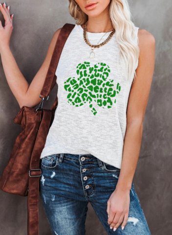 Women's St Patrick's Day Tank Tops Clover Printed Casual Daily Summer Sleeveless Round Neck Tops