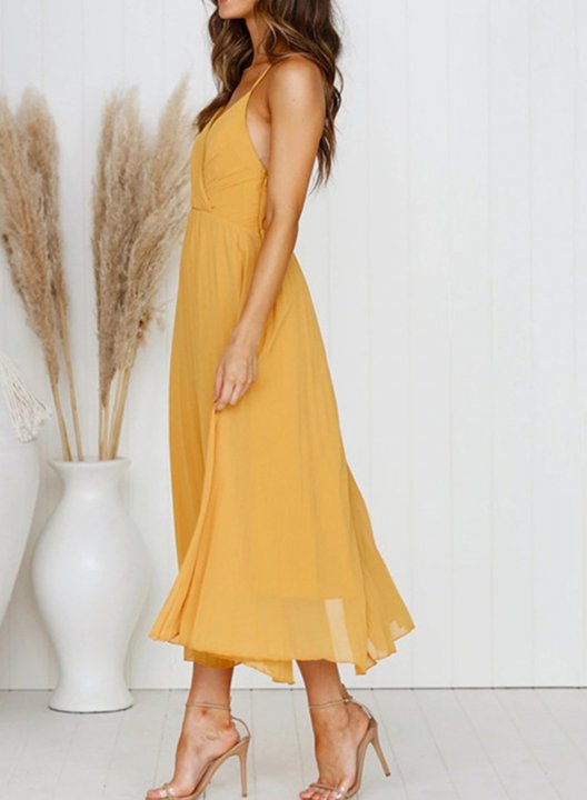 Women's Maxi Dresses Open-back Knot Fit & Flare Solid Sleeveless V Neck Daily Casual Maxi Dress