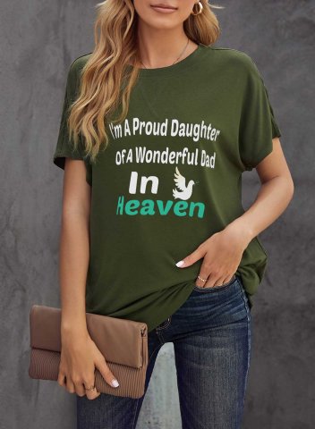 Women's T-shirts Letter I'm A Proud Daughter of A Wonderful Dad in Heaven Print Short Sleeve Round Neck Daily Tee