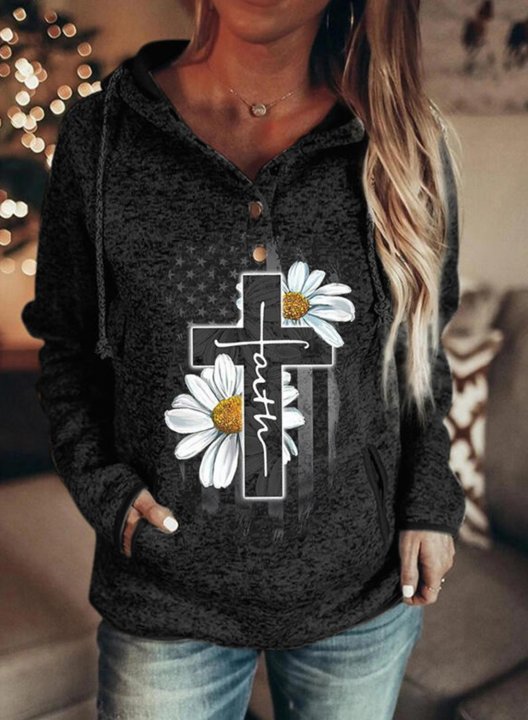 Women's Hoodies Drawstring Long Sleeve Letter Floral Casual Hoodies With Pockets