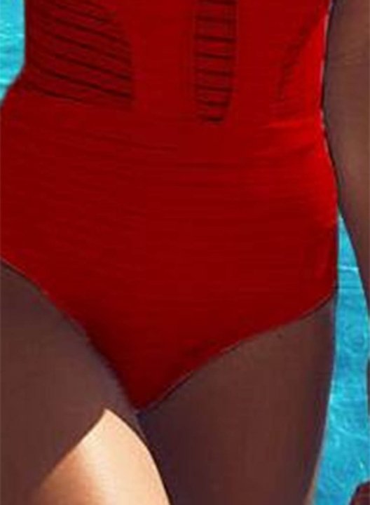 Women's One-Piece Bathing Suits Mesh Solid Halter Casual One-Piece Swimsuit