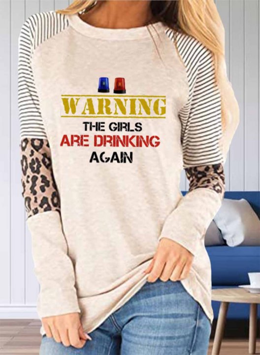 Women's Warning The Girls Are Drinking Again Sweatshirt Casual Color Block Striped Leopard Letter Round Neck Long Sleeve Daily Pullovers