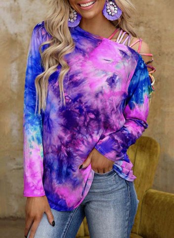 Women's Pullovers Tiedye Color Block Long Sleeve Casual Pullover