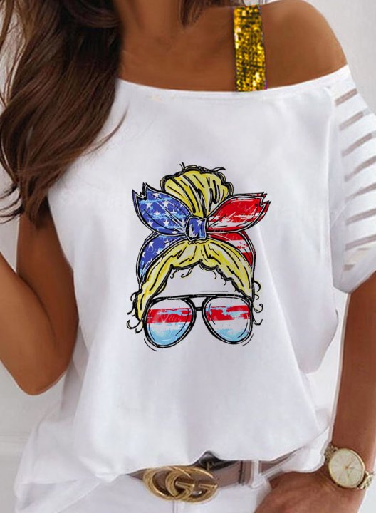 Women's T-shirts Portrait One Shoulder Sequin Short Sleeve Casual Daily T-shirts