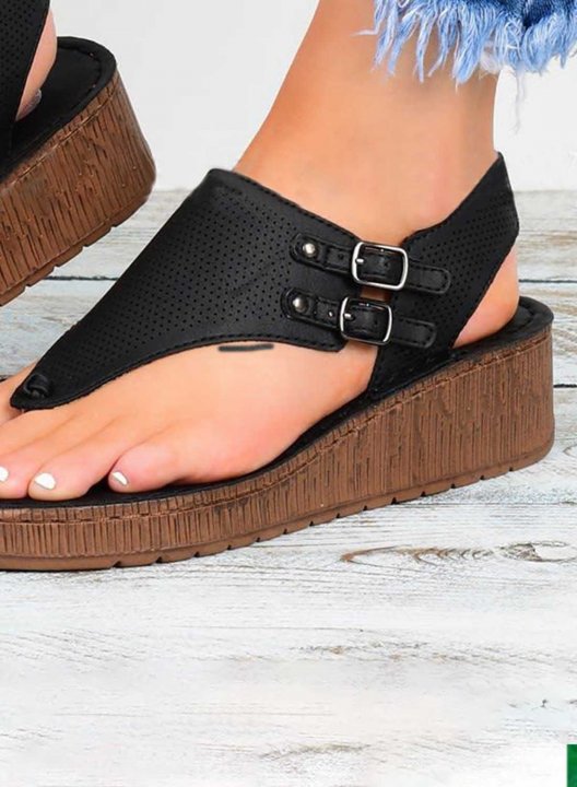 Women's Sandals PU Leather Solid Casual Daily Buckle Sandals