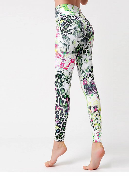 Women's Leggings Slim Floral Leopard Color Block Mid Waist Full Length Casual Daily Sporty Pants