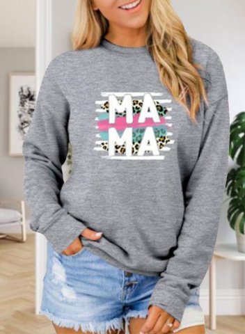 Women's Mama Letter Print Sweatshirts Round Neck Long Sleeve Solid Letter Daily Sweatshirts