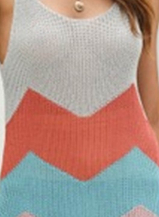 Women's Tank Tops Color Block Sleeveless U Neck Tunic Casual Tank Top