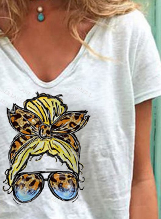 Women's T-shirts Portrait Leopard V Neck Short Sleeve Casual Daily T-shirts