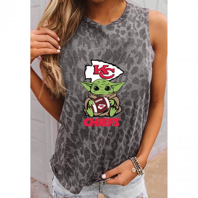KANSAS CITY CHIEFS Round Neck sleeveless Leopard Print T-Shirt