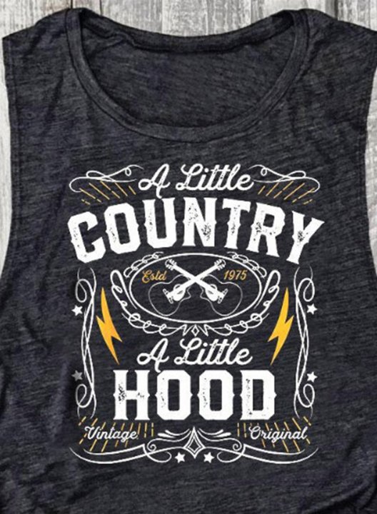 Women's Vintage Tank Tops Country Music Shirt A Little Country A Little Hood Vest Tee