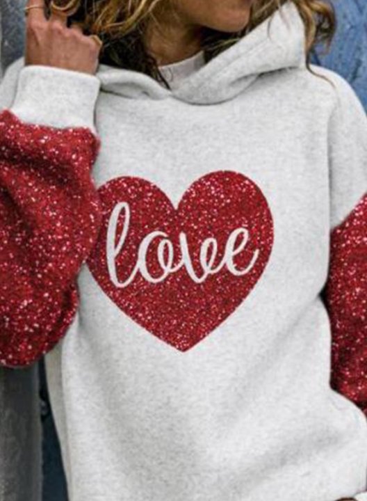 Women's Hoodies Letter Sequin Heart-shaped Color Block Long Sleeve Casual Hoodies