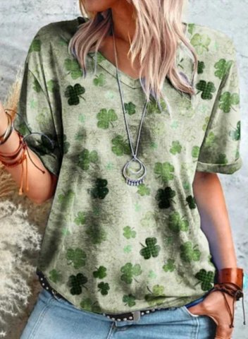 Women's St Patrick's Day T-shirts Shamrock Print Short Sleeve V Neck Daily T-shirt