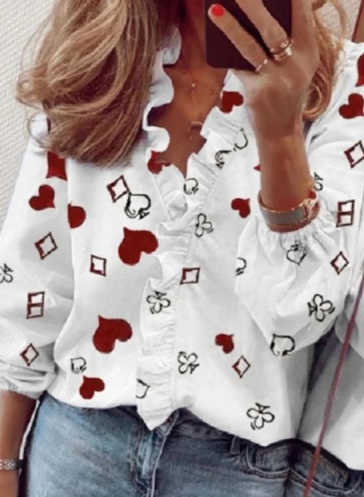 Women's Shirts Heart-shaped Festival Long Sleeve V Neck Daily Casual Shirt