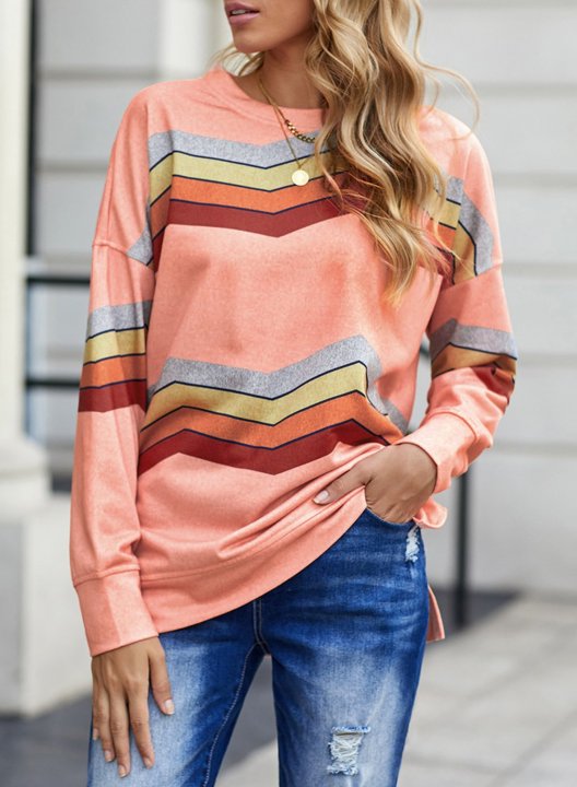 Striped Long Sleeve Round Neck Sweatshirt