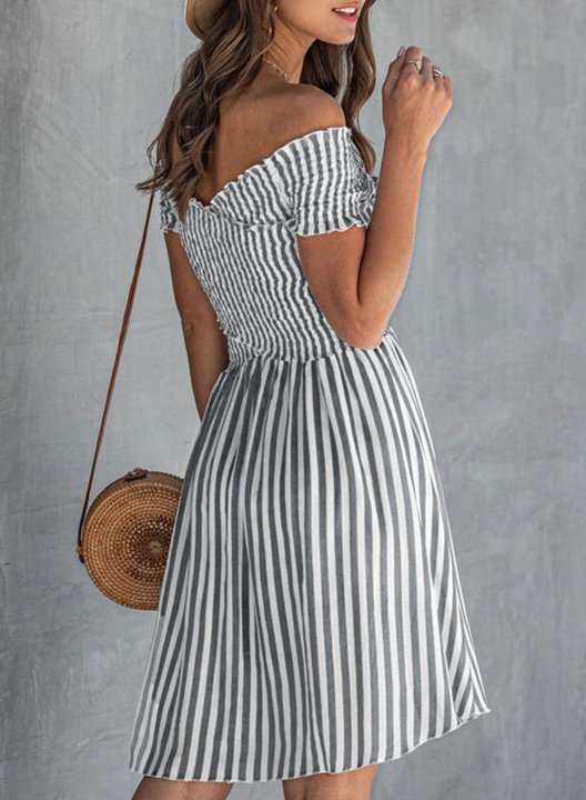 Women's Mini Dresses Fashion Striped Short Sleeve Off Shoulder Casual Twisted Dress