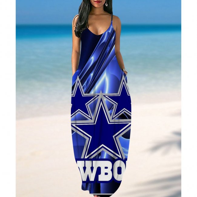 Women's Dallas Cowboys Printed Pockets Halter Dress