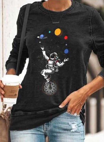 Women's Astronaut 3D Graphic Sweatshirt Casual Solid Round Neck Long Sleeve Basic Pullovers