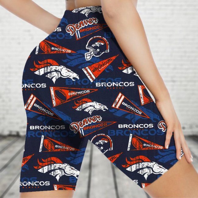 DENVER BRONCOS FOLLOW Sports Stretch Fitness Running Side Pocket Shorts Tight-Fitting High-Waist Yoga Pants